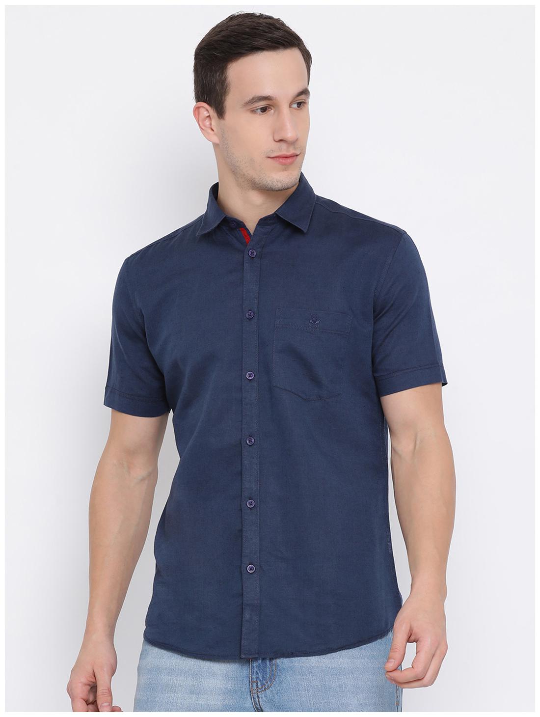 

Crimsoune Club Men Navy Blue Solid Slim Fit Casual Shirt