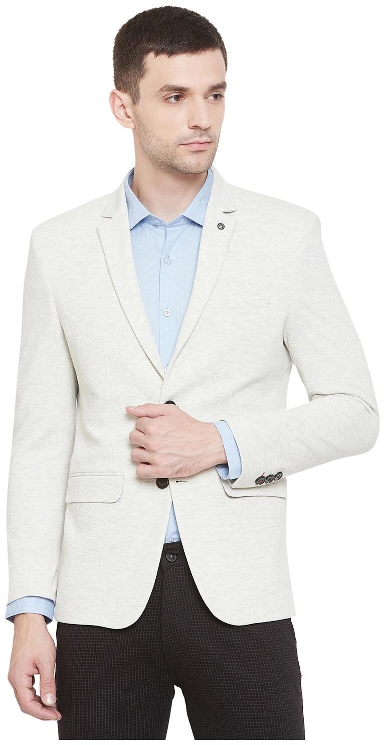 

Crimsoune Club Men White Solid Slim fit Single Breasted Blazer