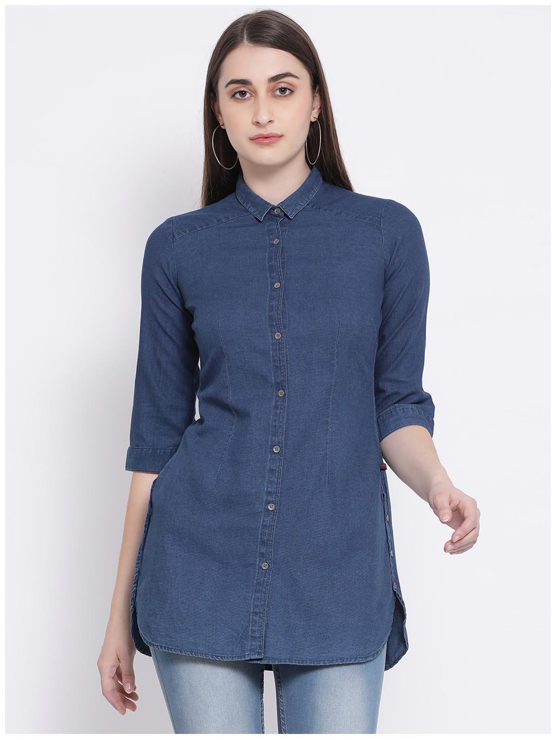 

Crimsoune Club Women Blue Solid Slim Fit Shirt