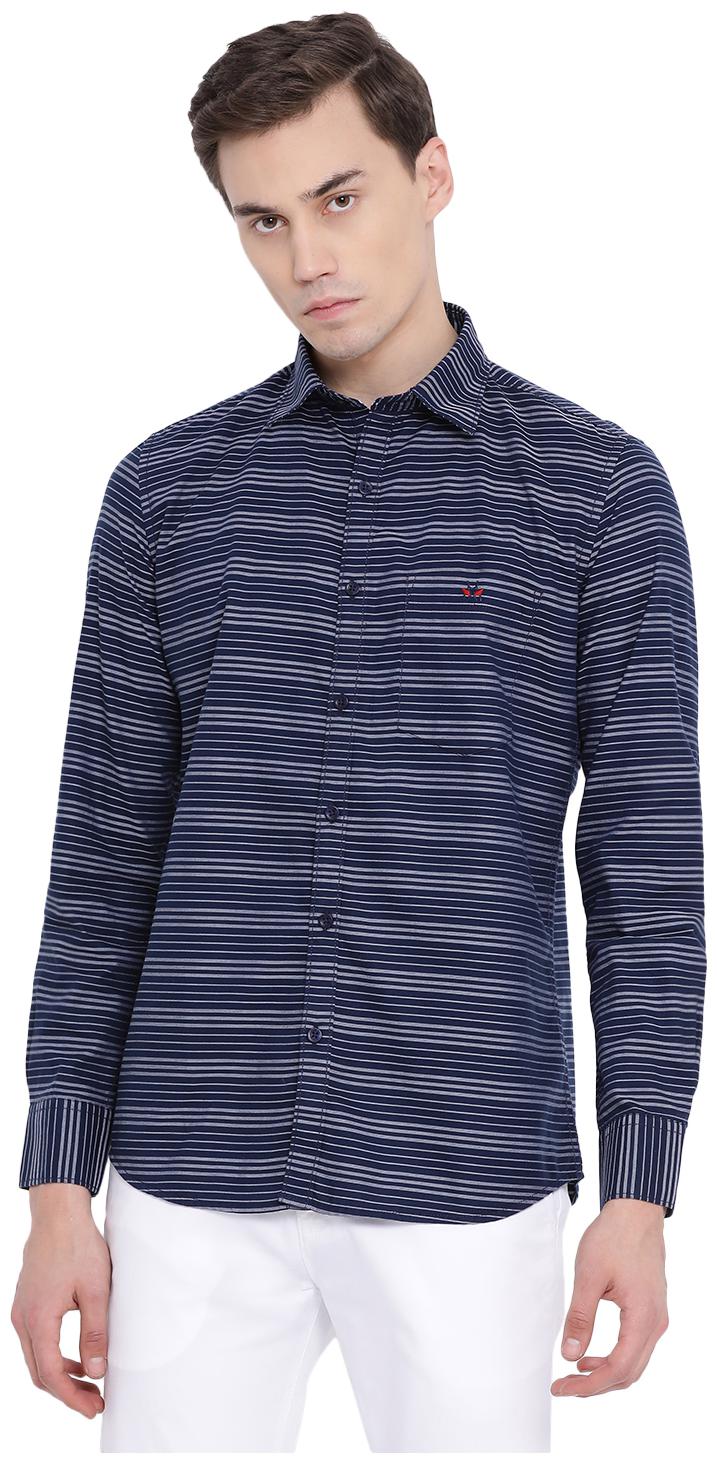 

Crimsoune Club Men Blue Horizontal Stripes Slim Fit Casual Shirt