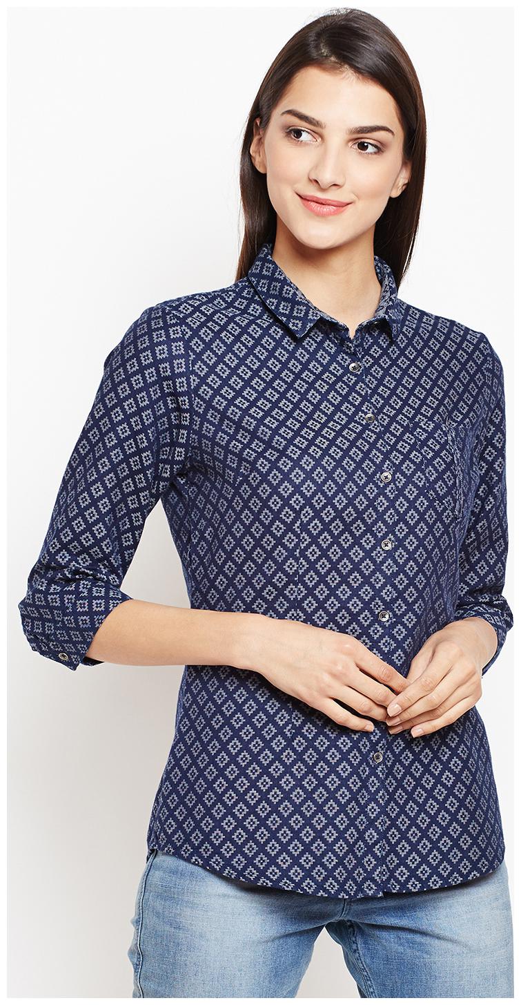 

Crimsoune Club Women Blue Printed Slim Fit Shirt