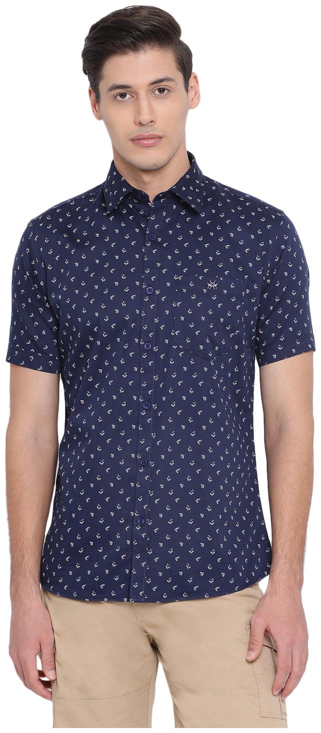 

Crimsoune Club Men Navy Blue Printed Slim Fit Casual Shirt