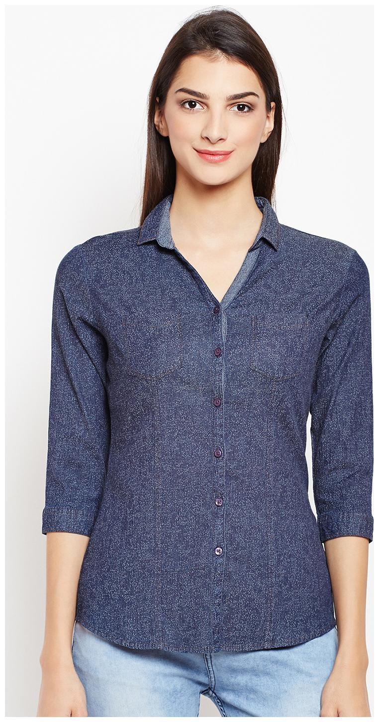 

Crimsoune Club Women Blue Printed Slim Fit Shirt