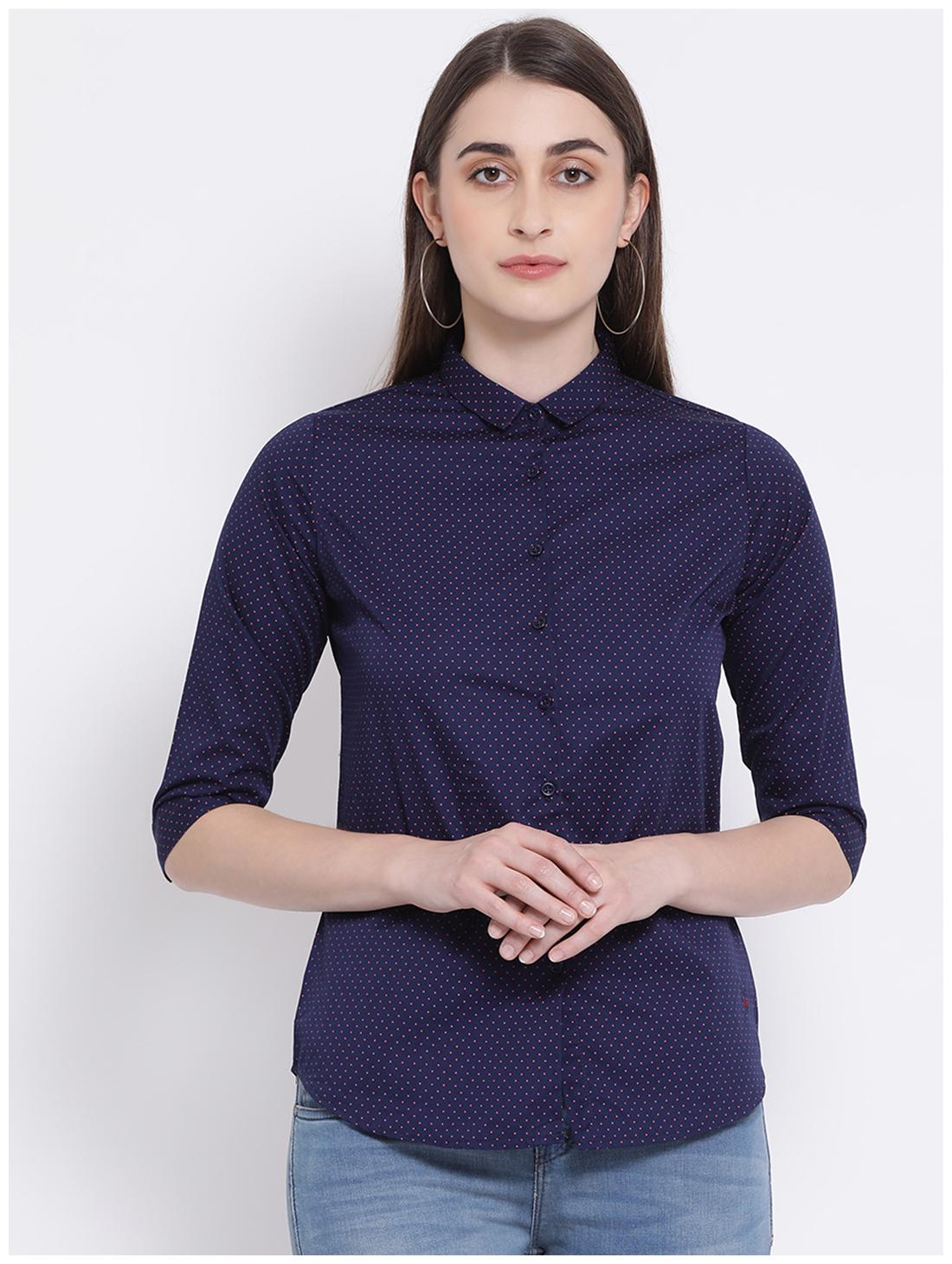 

Crimsoune Club Women Blue Printed Slim Fit Shirt