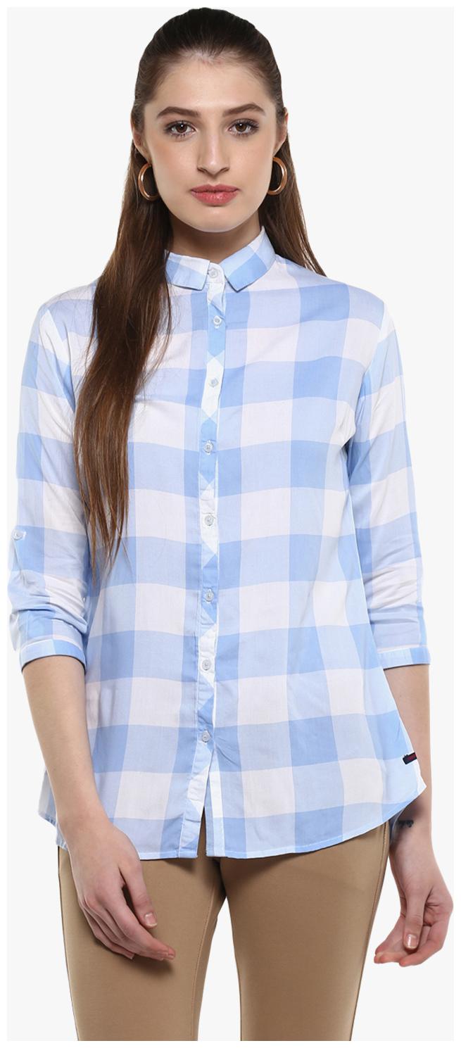 

Crimsoune Club Women Blue Checked Regular Fit Shirt