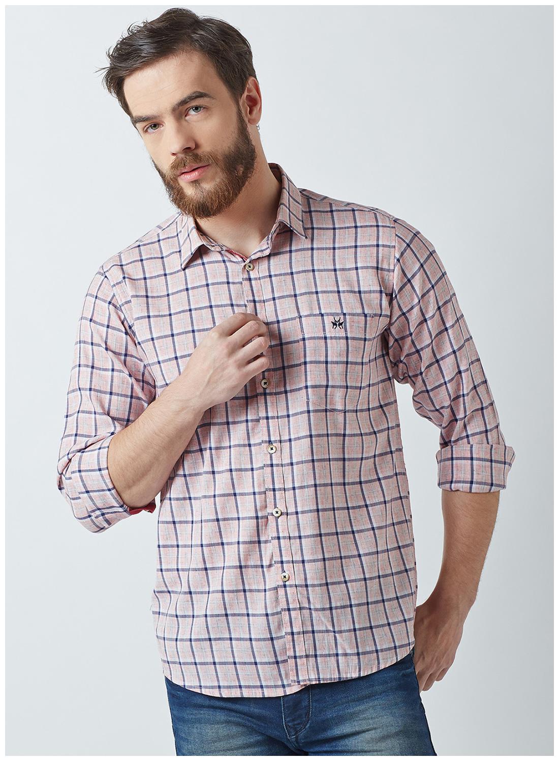

Crimsoune Club Men Pink Checked Slim Fit Casual Shirt