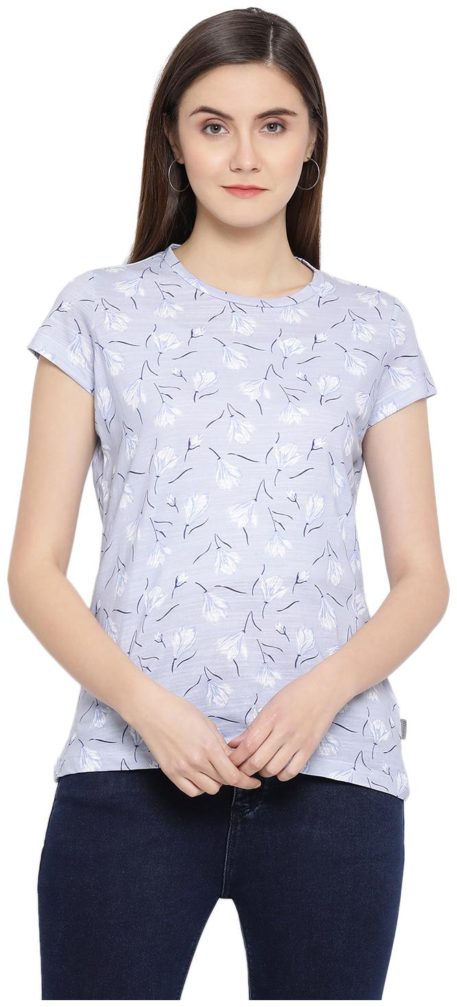 

Crimsoune Club Women Blue Slim fit Round neck Viscose rayon T shirt