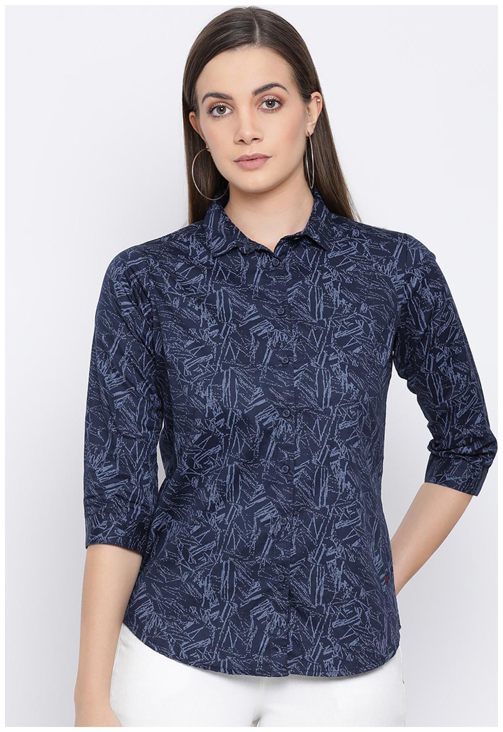 

Crimsoune Club Women Blue Printed Slim Fit Shirt