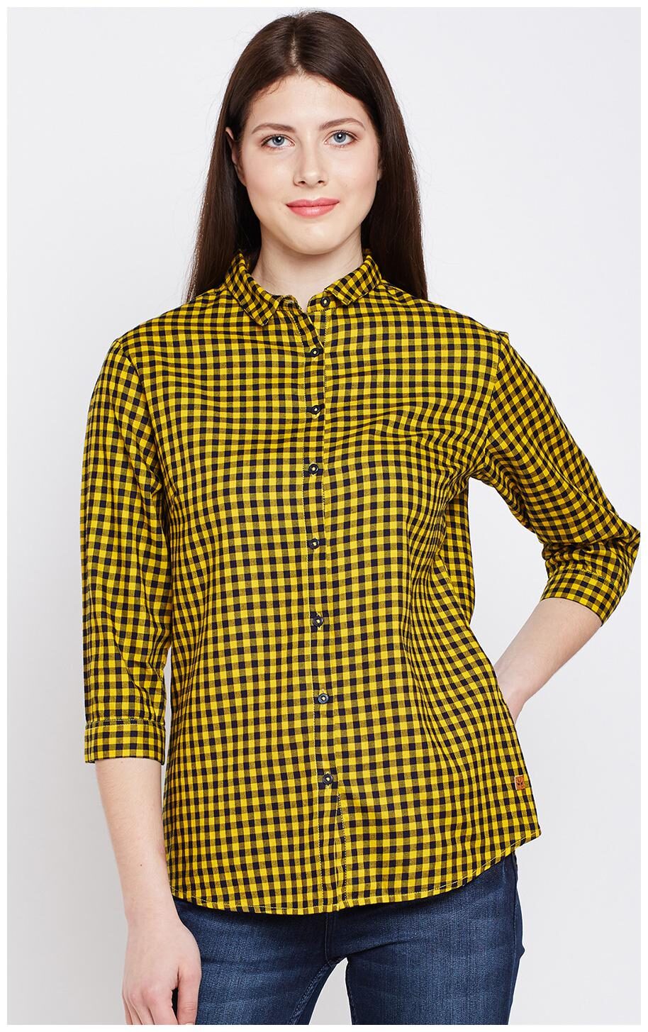 

Crimsoune Club Women Yellow Checked Slim Fit Shirt