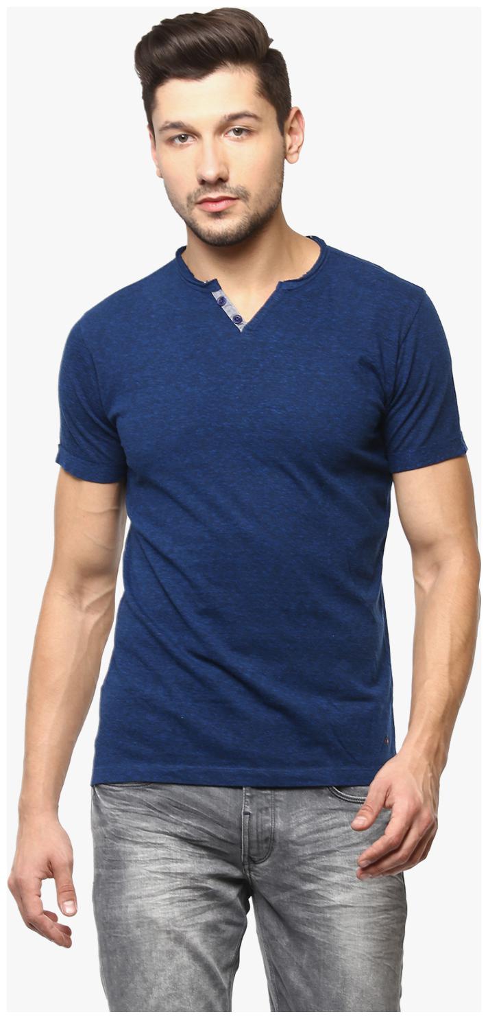 

Crimsoune Club Men Blue Slim fit Cotton Blend Henley neck T-Shirt - Pack Of 1