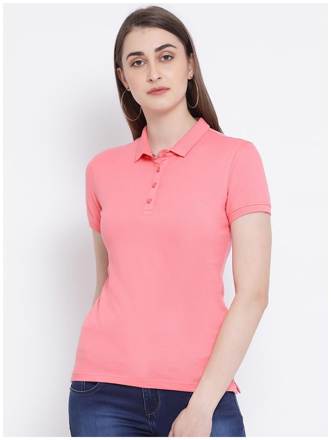 

Crimsoune Club Women Pink Slim fit Polo neck Cotton T shirt