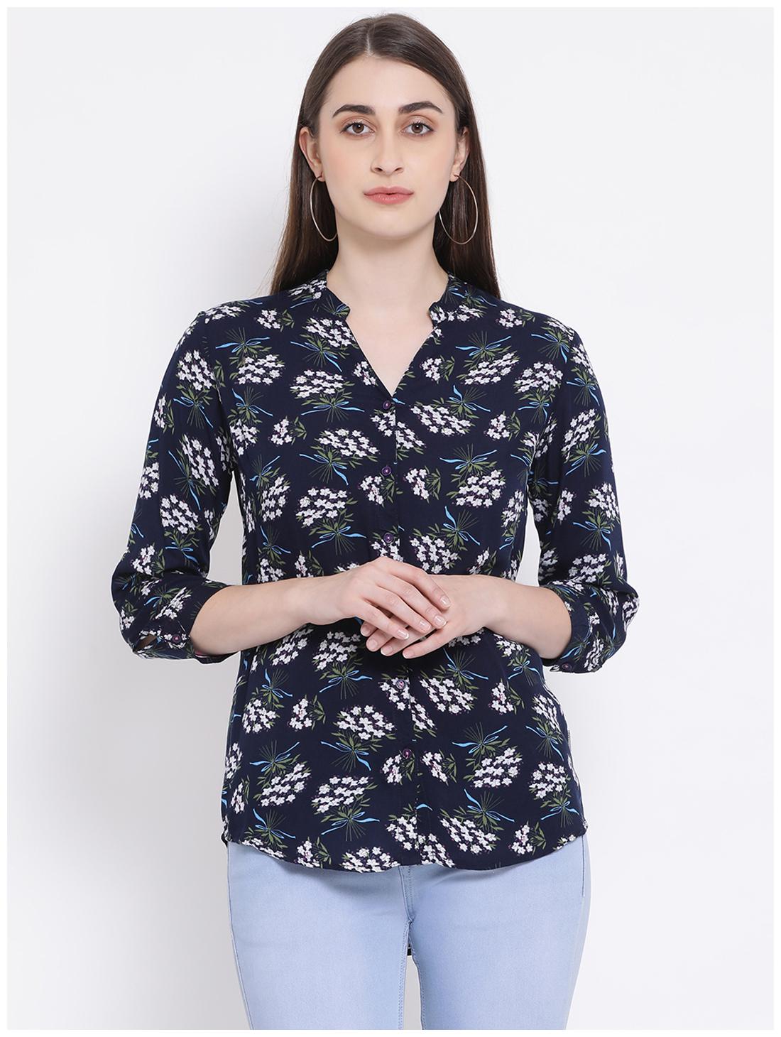 

Crimsoune Club Women Blue Floral Slim Fit Shirt