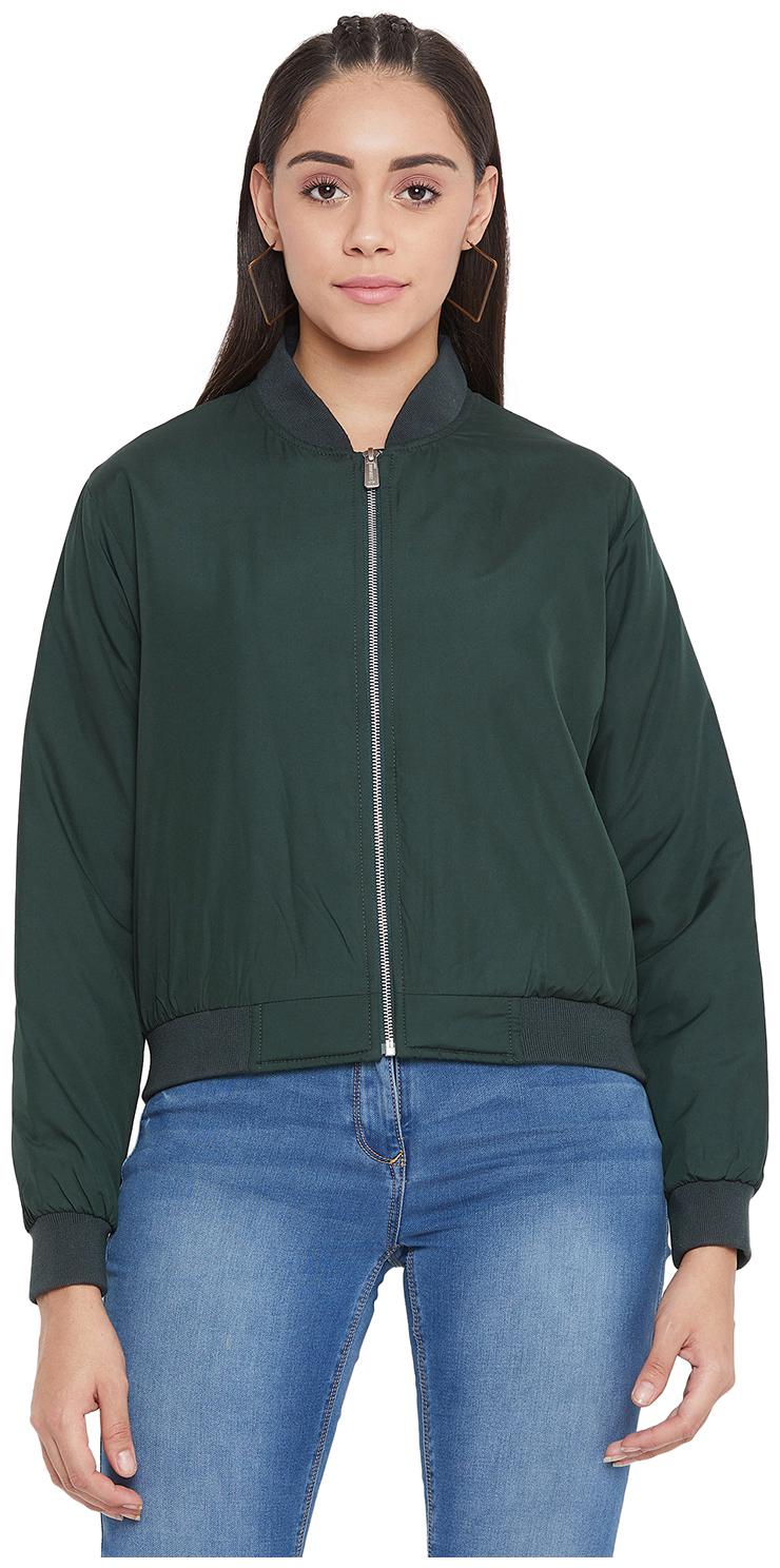 

Crimsoune Club Women Solid Varsity Jacket - Green