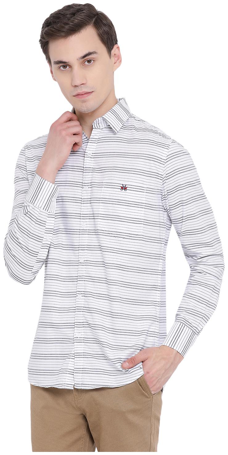 

Crimsoune Club Men White Horizontal Stripes Slim Fit Casual Shirt