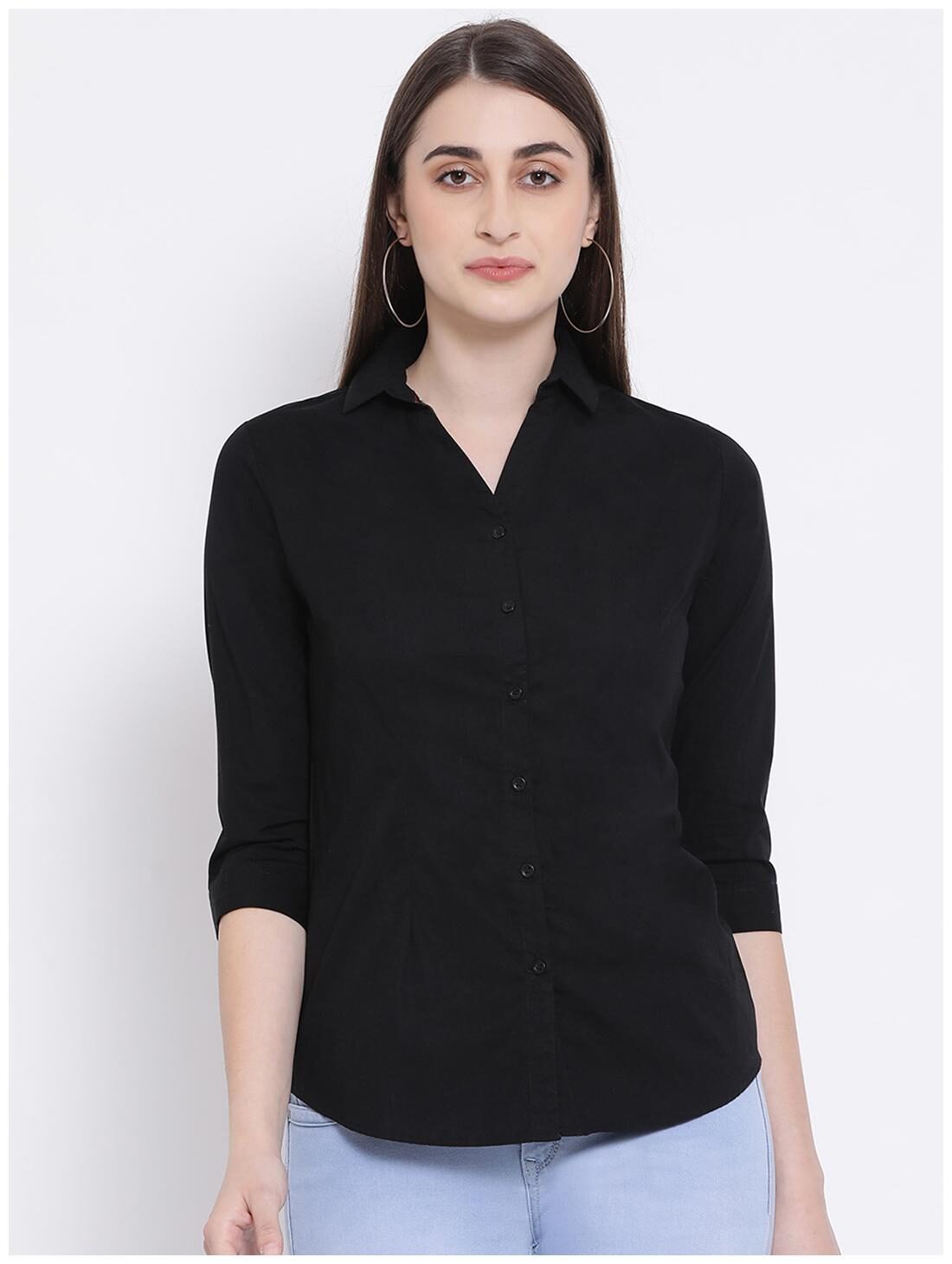 

Crimsoune Club Women Black Solid Slim Fit Shirt