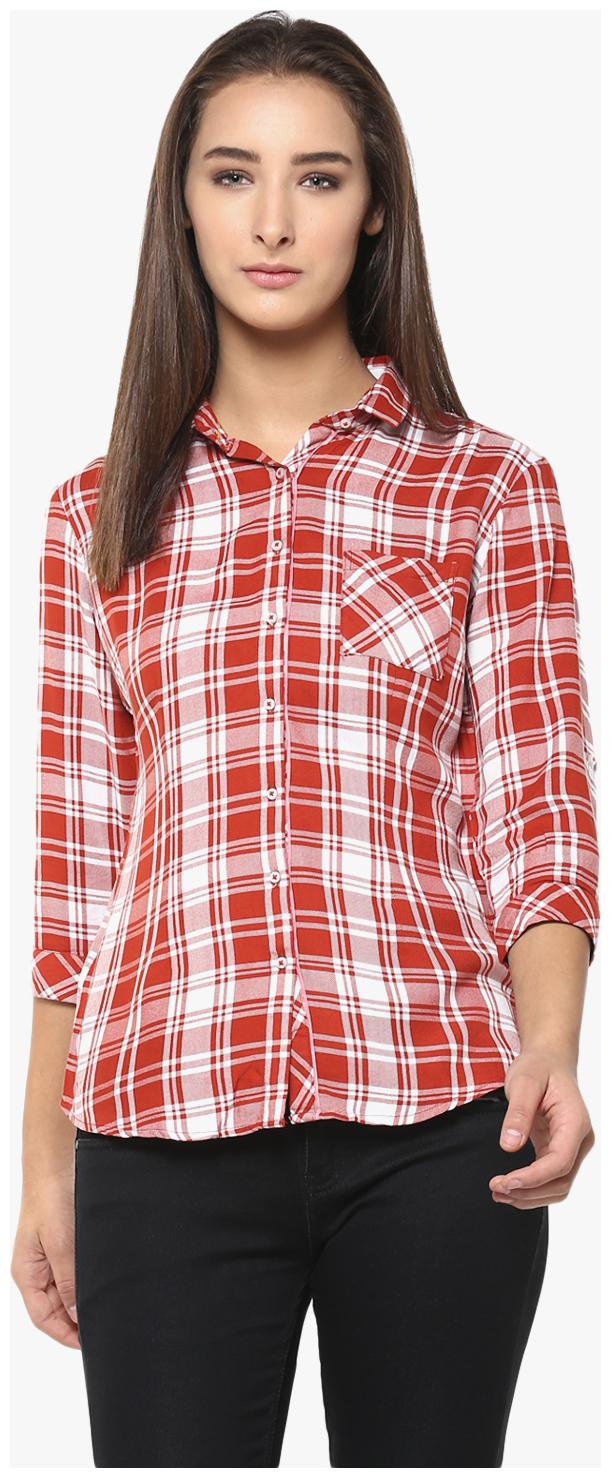 

Crimsoune Club Women Red Checked Slim Fit Shirt