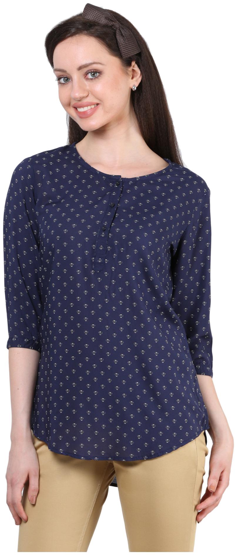 

Crimsoune Club Navy Blue Printed Tops