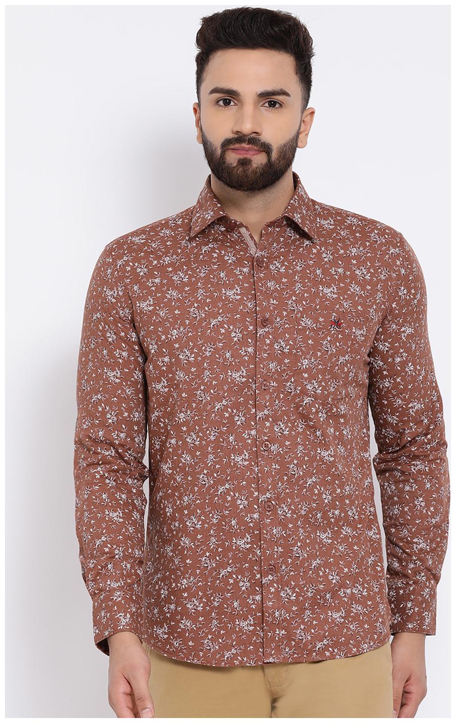 

Crimsoune Club Men Brown Floral Slim Fit Casual Shirt