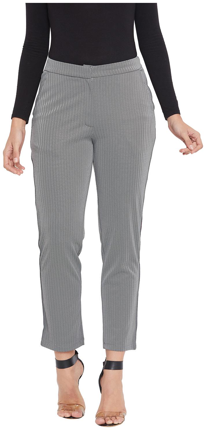 

Crimsoune Club Women Grey Polyester Striped Trouser