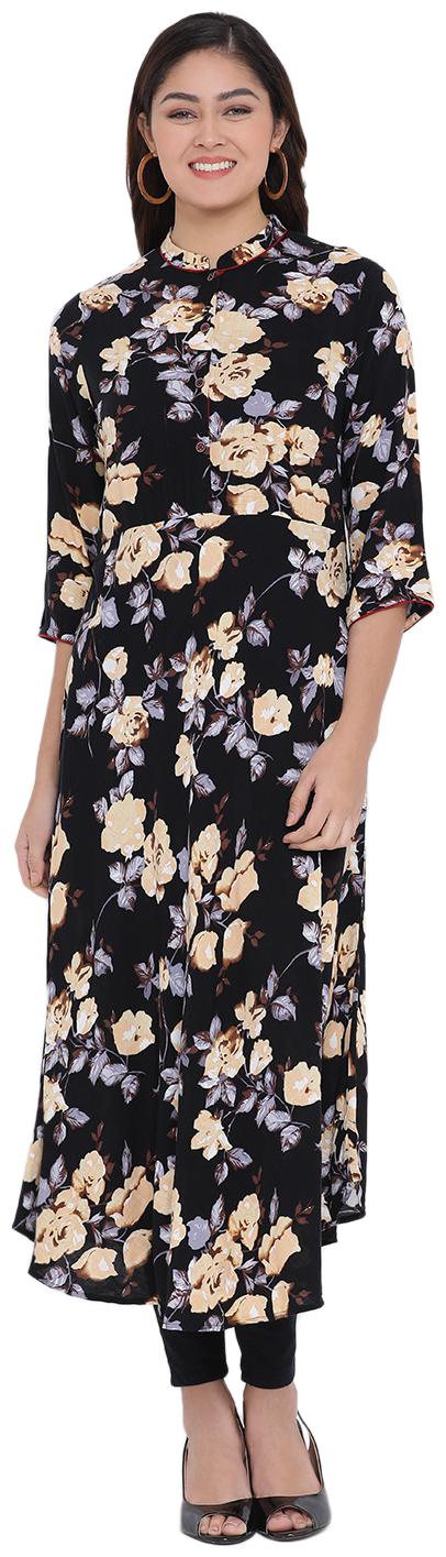 

Crimsoune Club Women Black Floral Regular Kurta