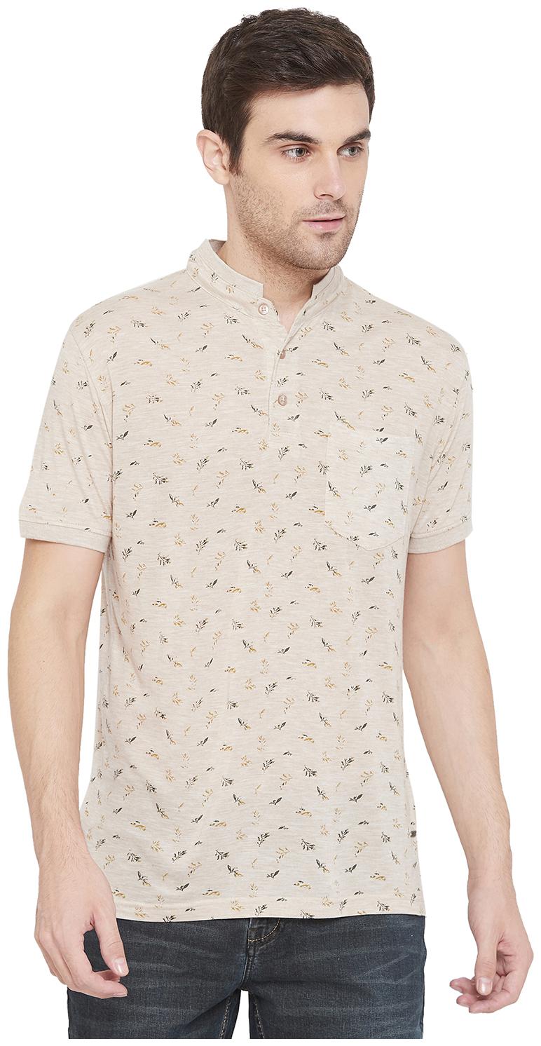 

Crimsoune Club Men Beige Slim fit Cotton Blend Mandarin collar T-Shirt - Pack Of 1