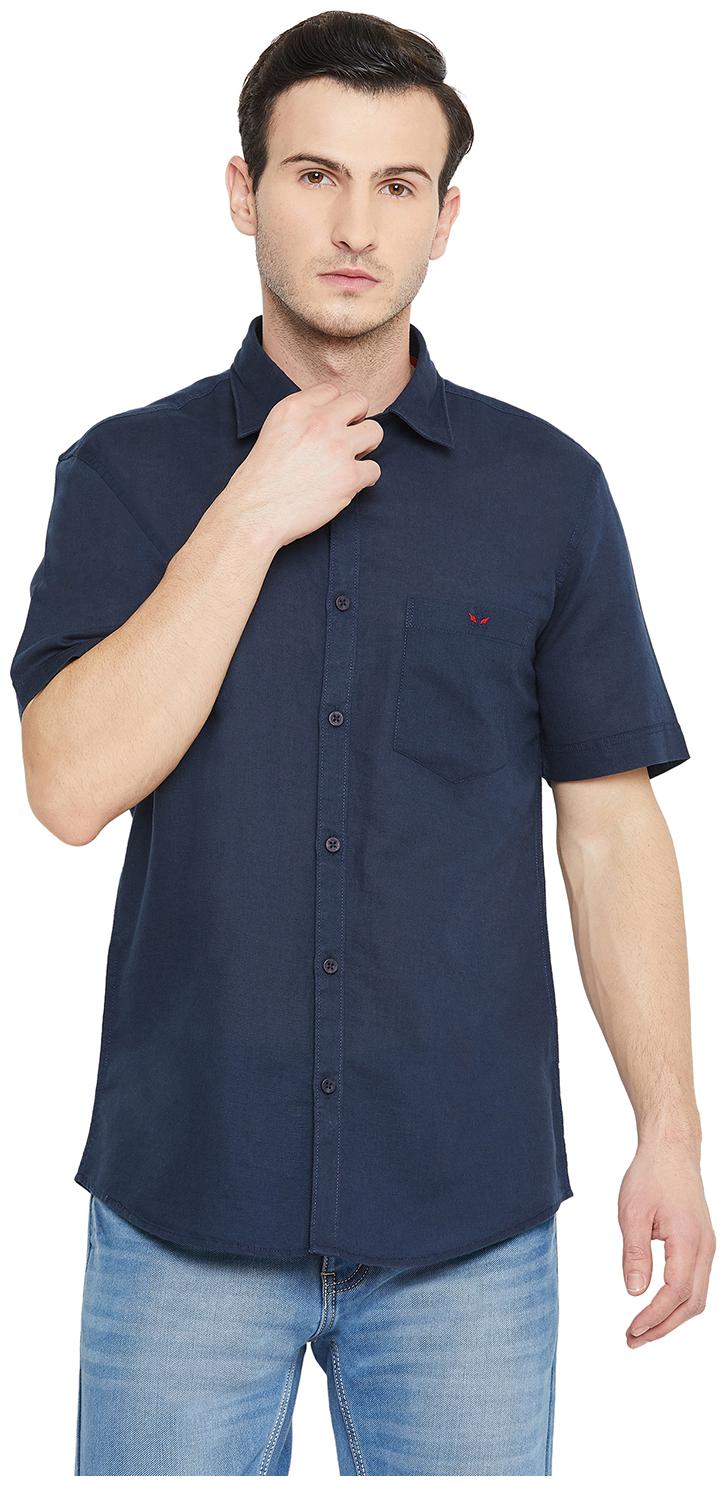 

Crimsoune Club Men Navy Blue Solid Slim Fit Casual Shirt