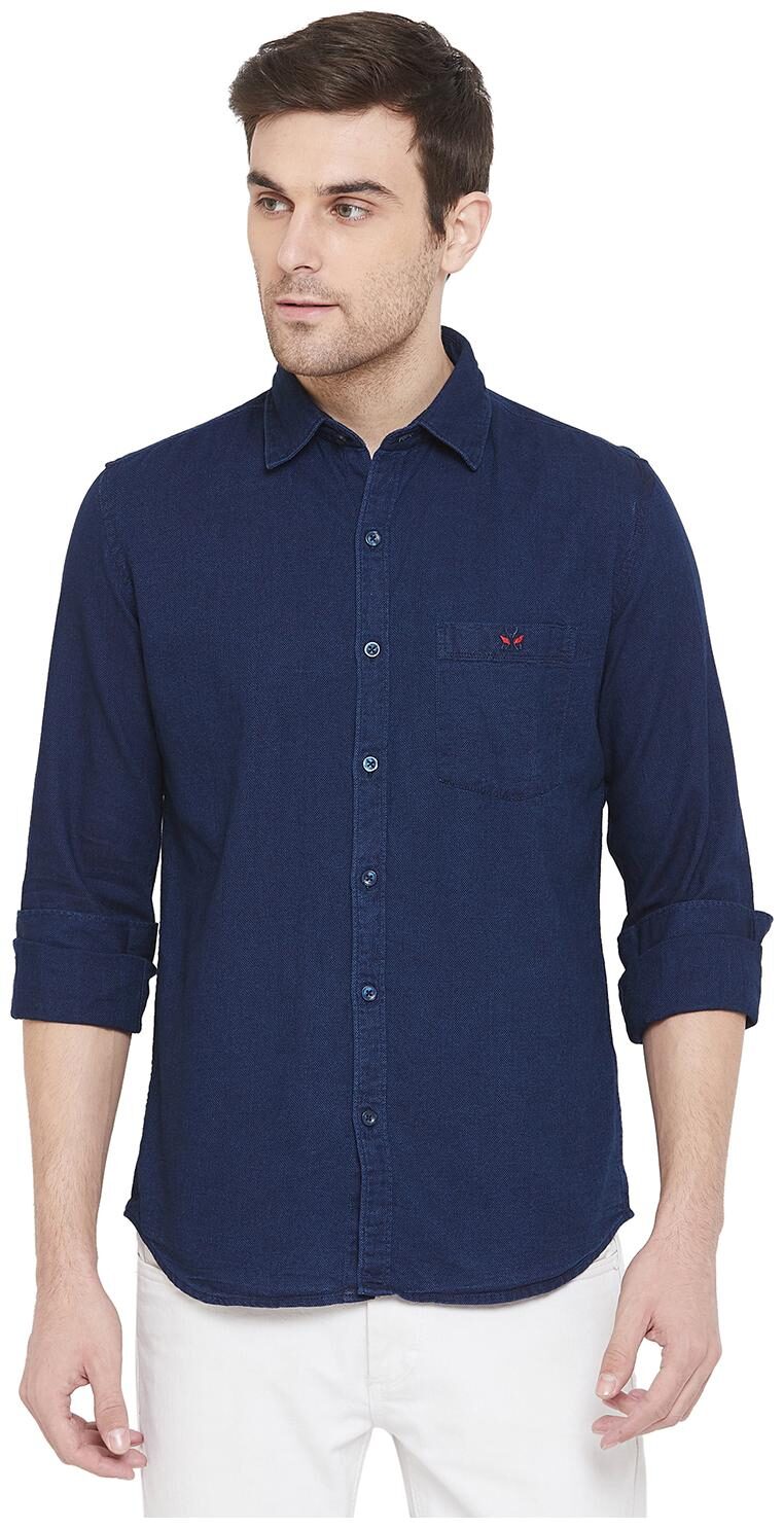 

Crimsoune Club Men Navy Blue Solid Slim Fit Casual Shirt