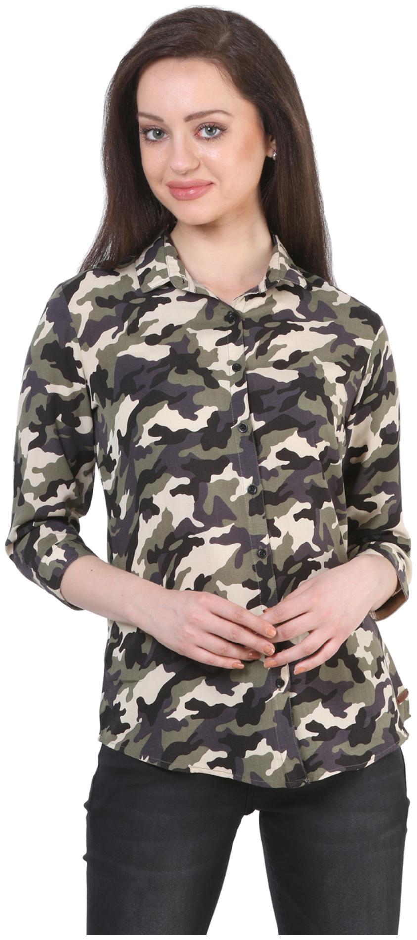 

Crimsoune Club Women Green Printed Slim Fit Shirt