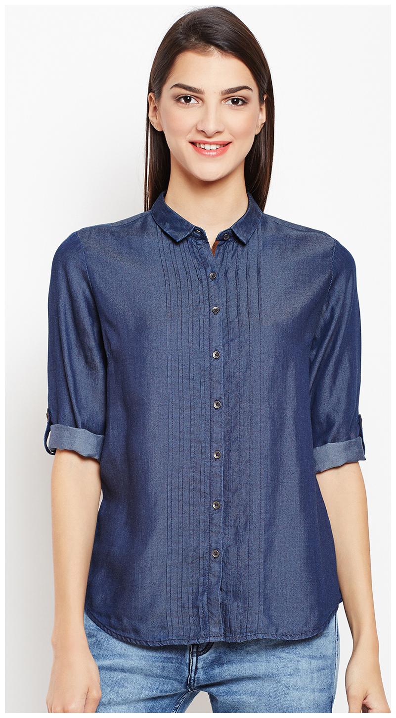 

Crimsoune Club Women Blue Solid Slim Fit Shirt