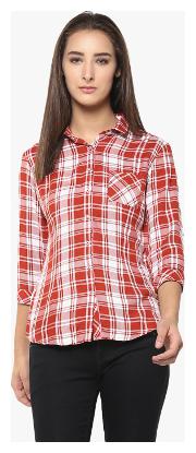 

Crimsoune Club Women Red Striped Slim Fit Shirt
