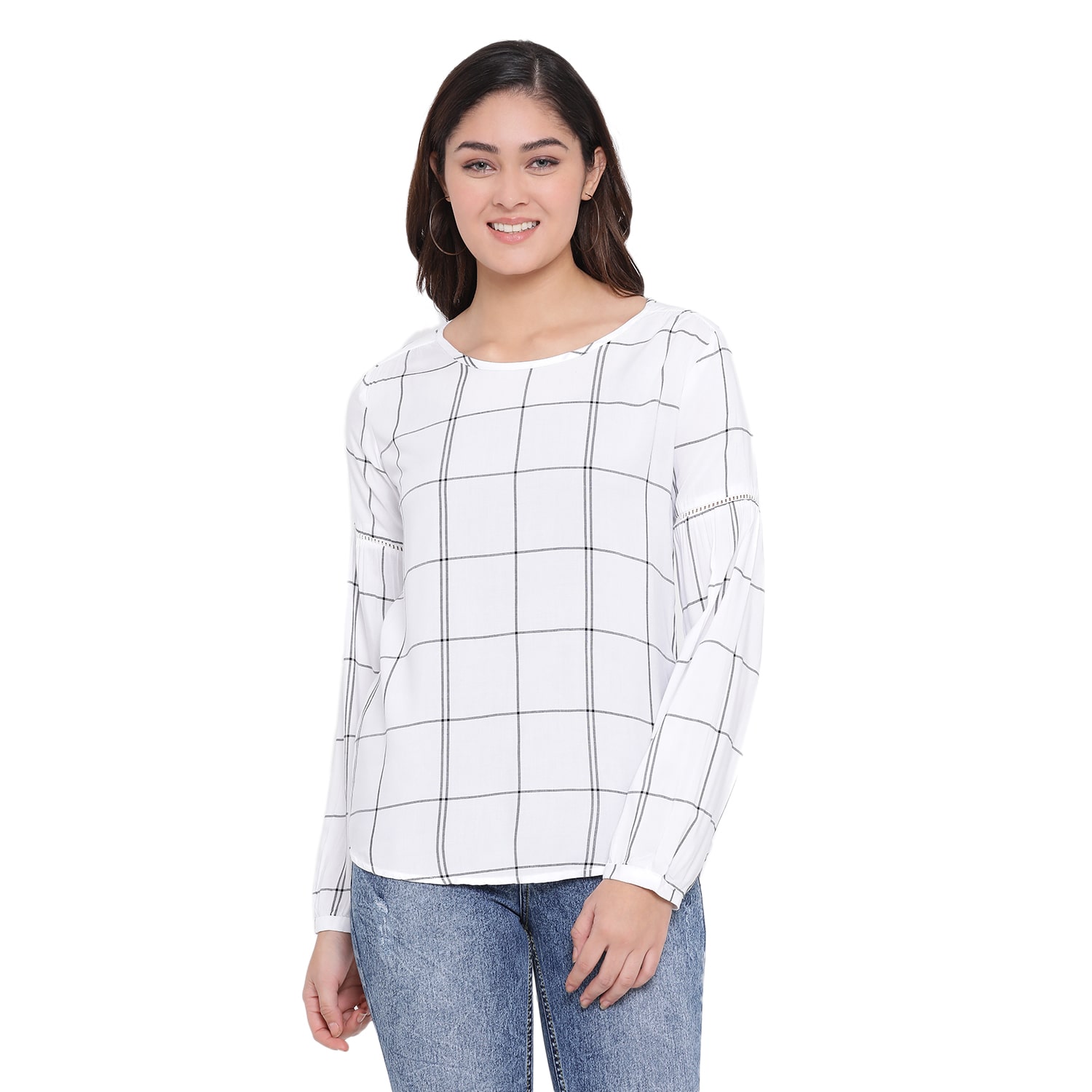 

Crimsoune Club Women Checked Regular top - White