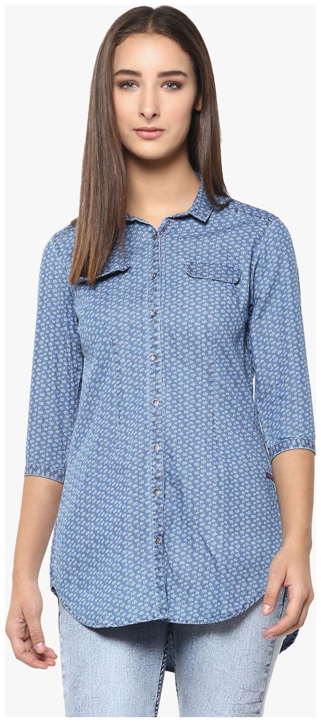 

Crimsoune Club Women Blue Striped Slim Fit Shirt