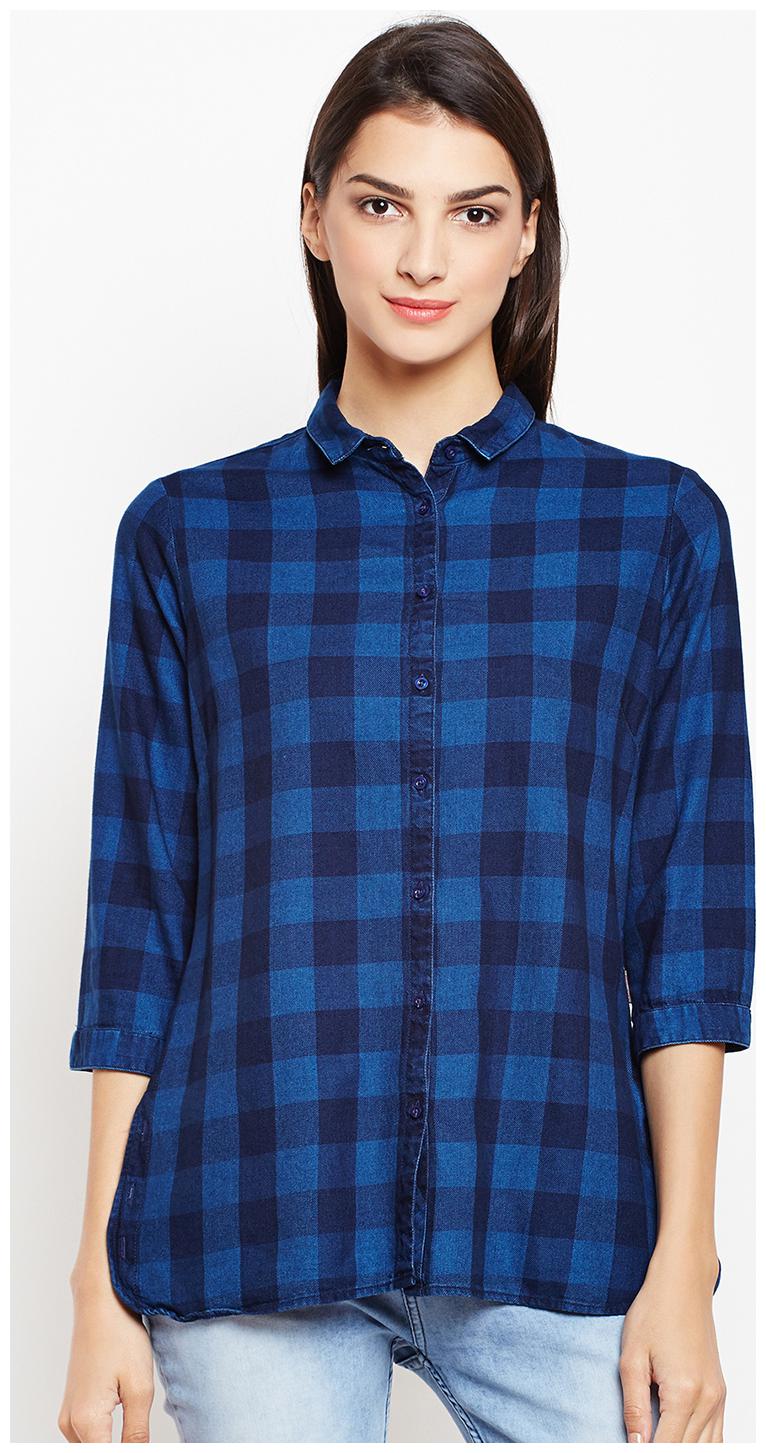

Crimsoune Club Women Blue Checked Slim Fit Shirt