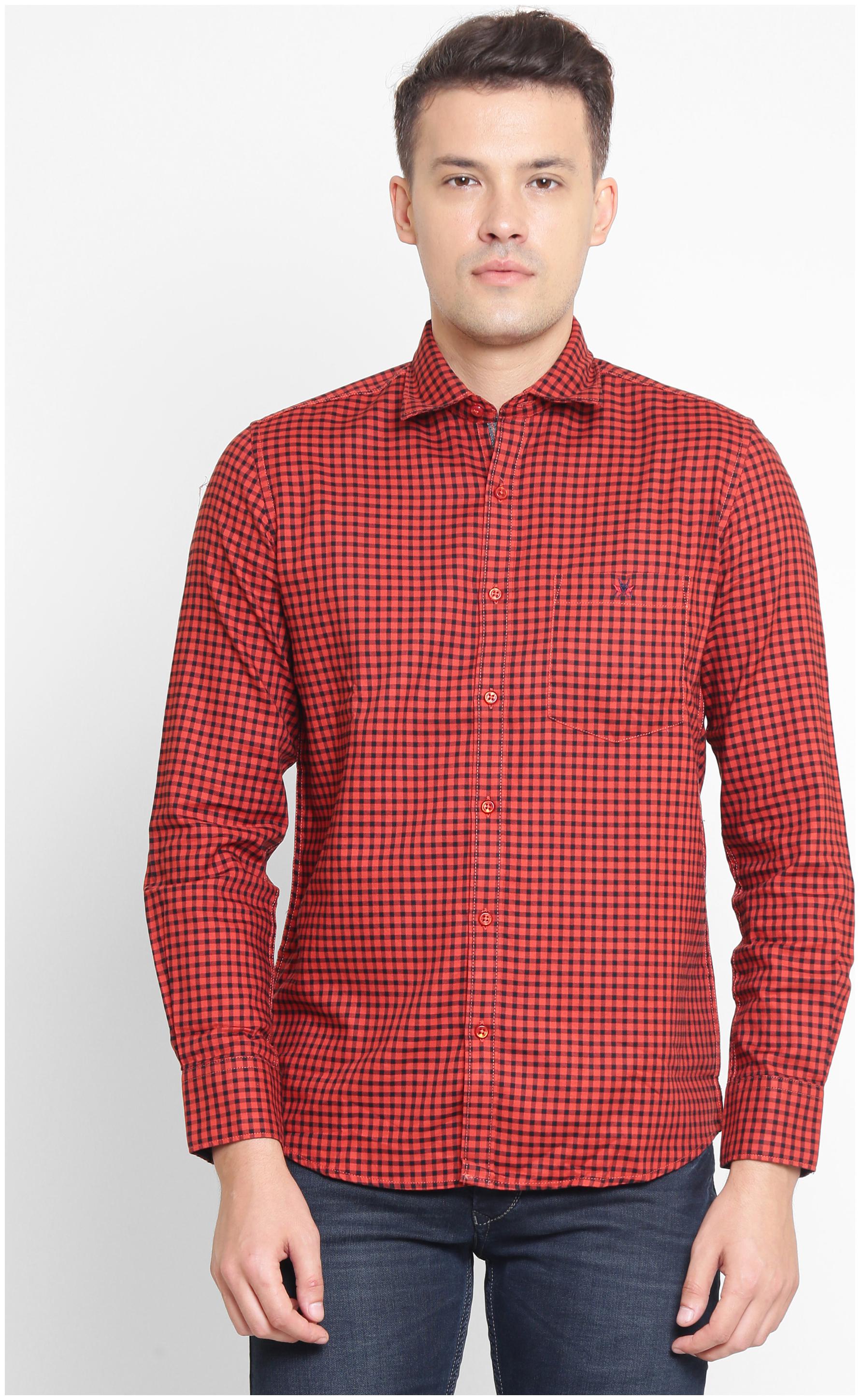 

Crimsoune Club Men Orange Checked Slim Fit Casual Shirt