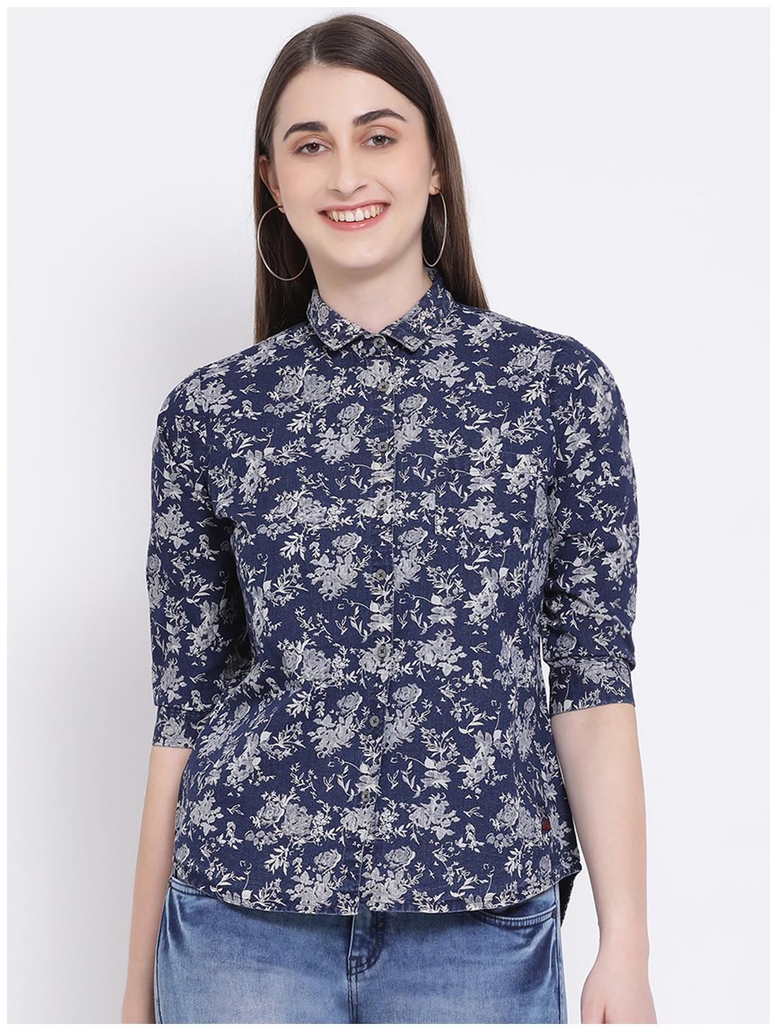 

Crimsoune Club Women Blue Floral Slim Fit Shirt