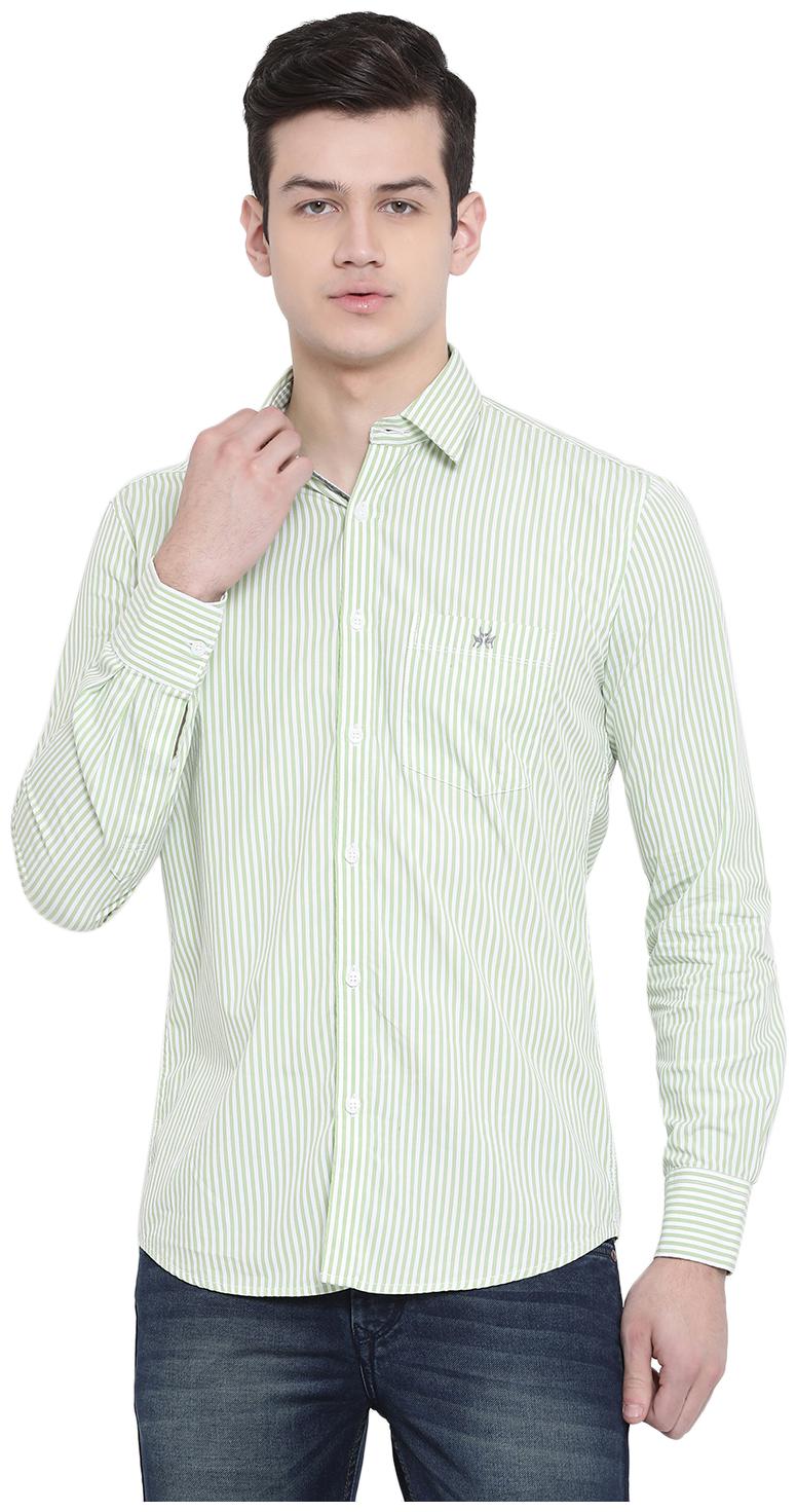 

Crimsoune Club Men Green Vertical Stripes Slim Fit Casual Shirt