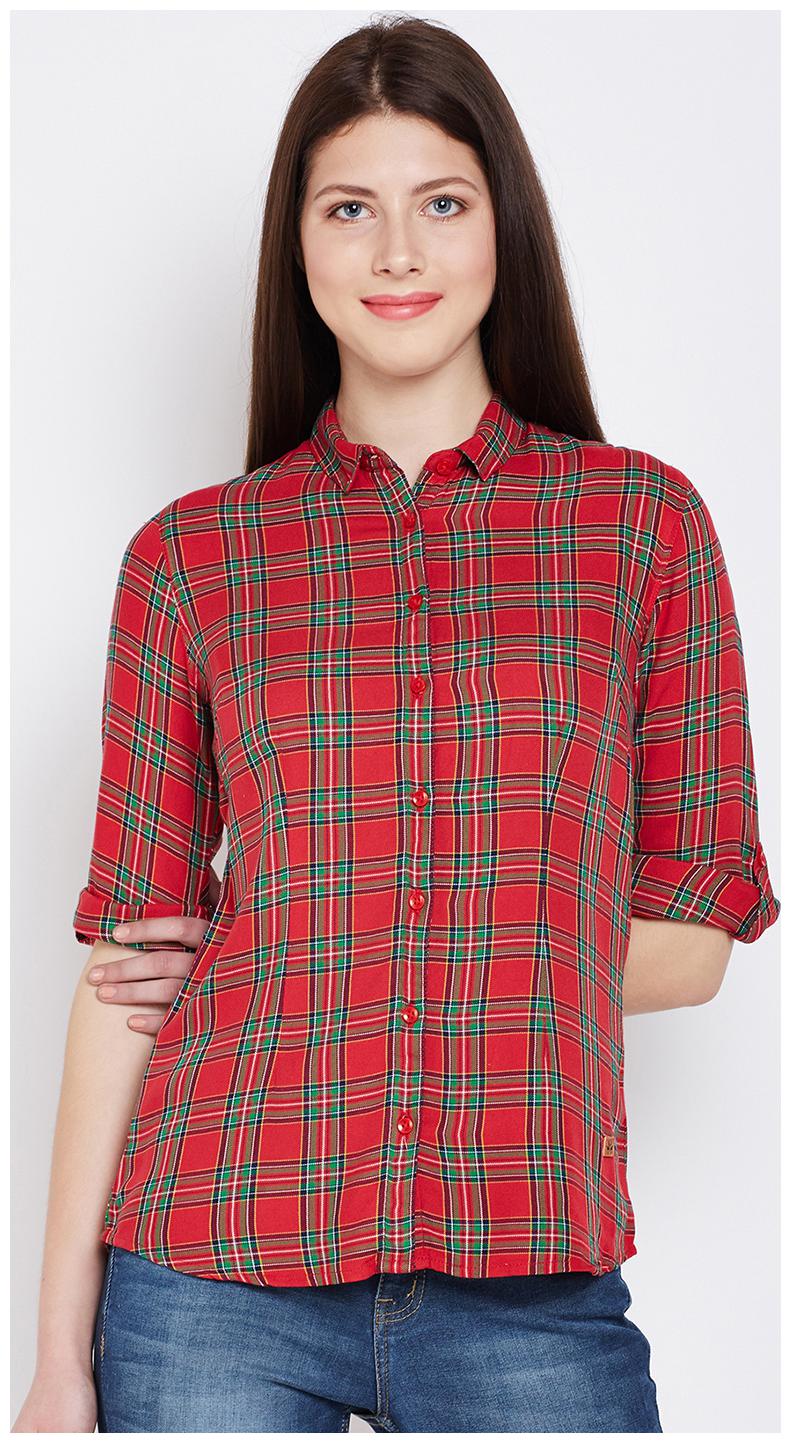 

Crimsoune Club Women Red Checked Slim Fit Shirt