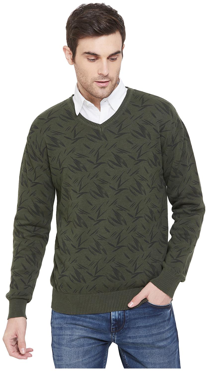 

Crimsoune Club Cotton Olive Printed Pullover For Men