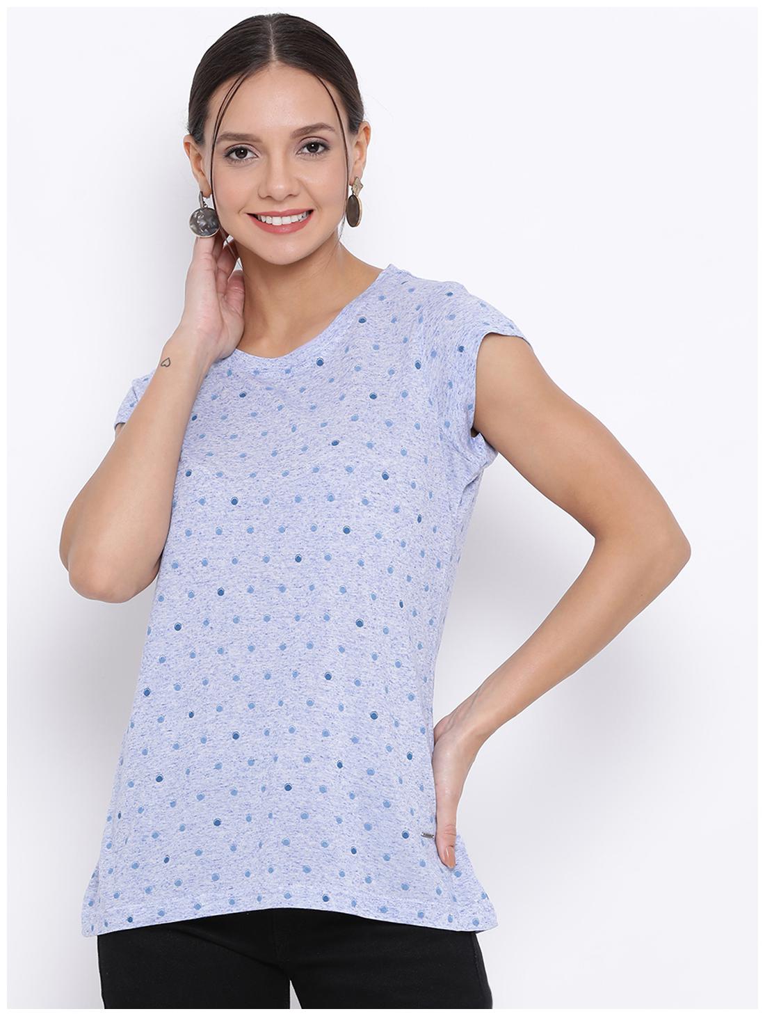 

Crimsoune Club Women Blue Slim fit Round neck Cotton T shirt