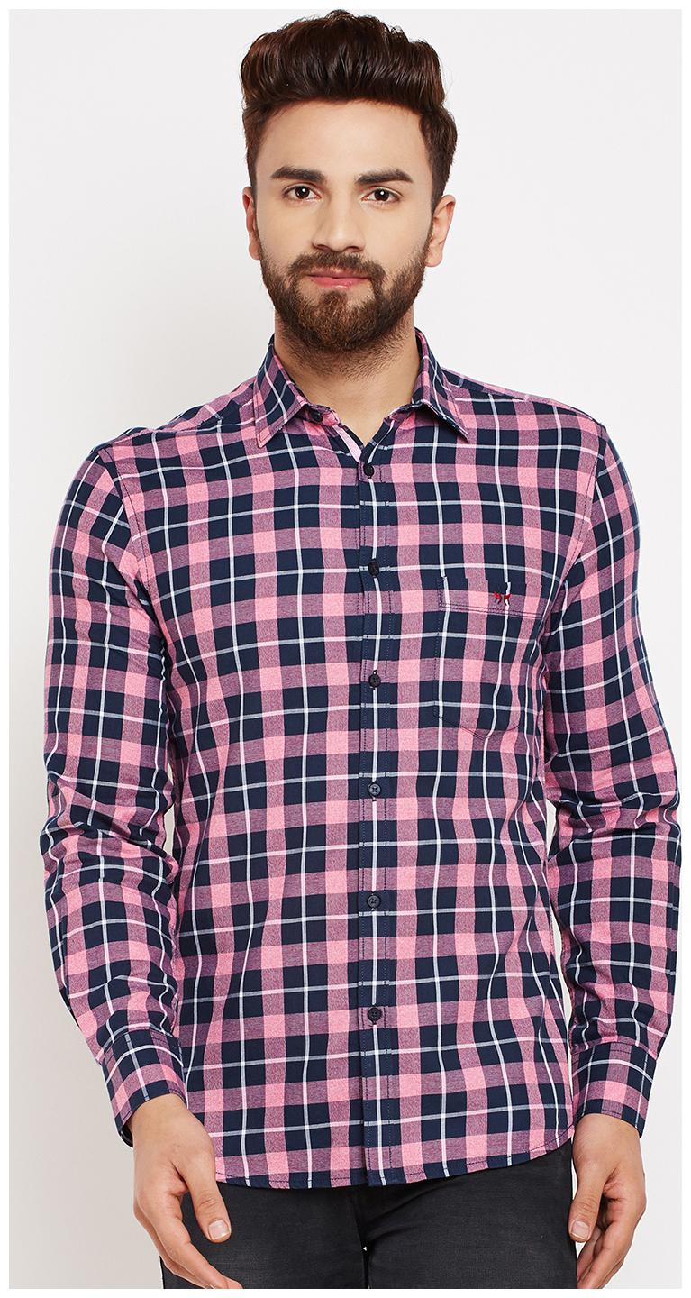 

Crimsoune Club Men Pink Checked Slim Fit Casual Shirt