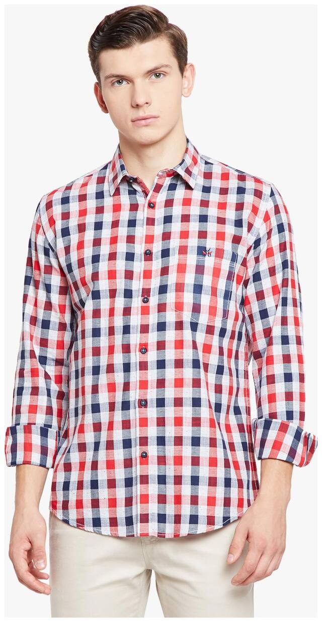 Crimsoune Club Men Red Checked Slim Fit Casual Shirt