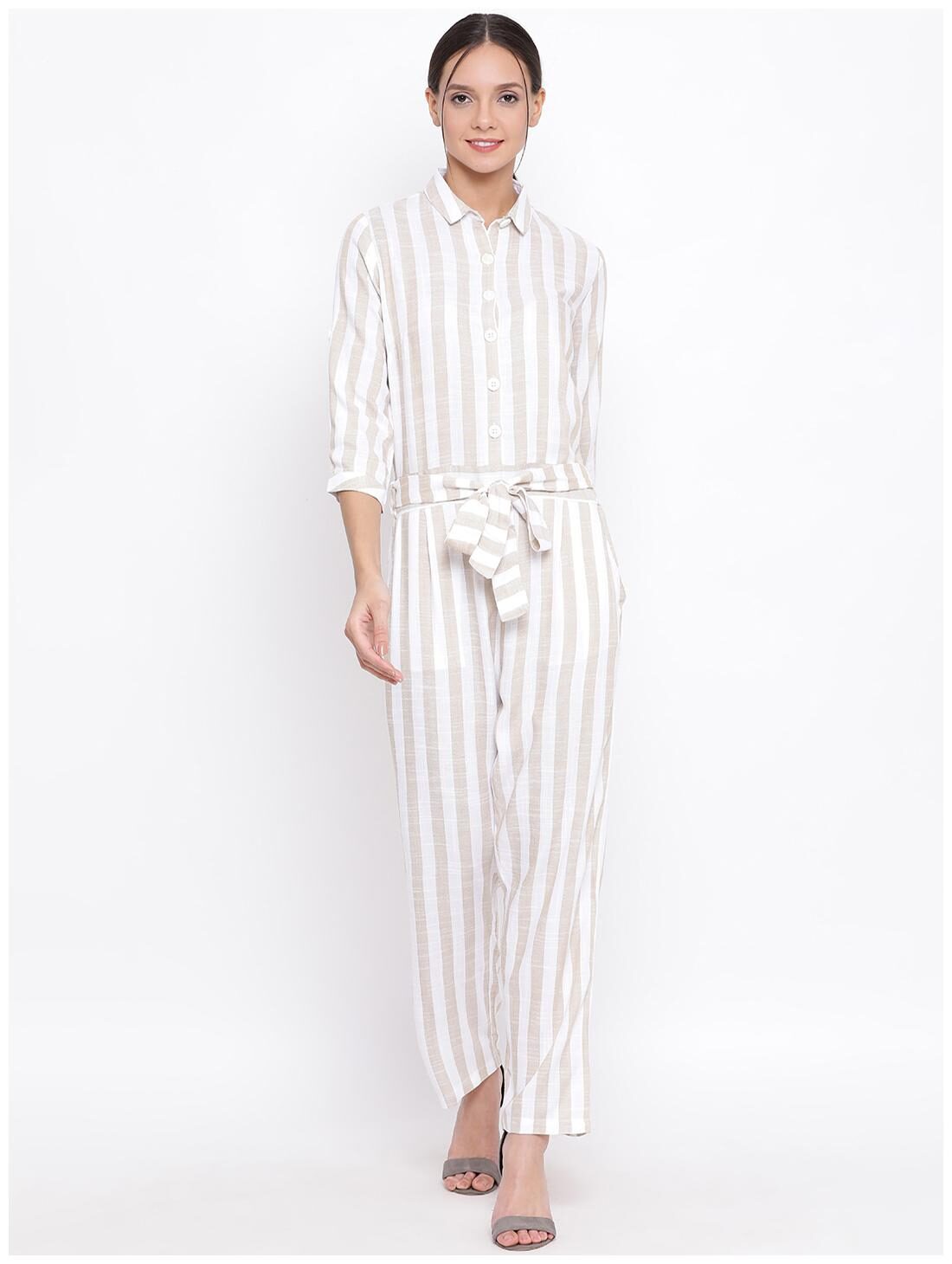 

Crimsoune Club Striped Jumpsuit - Beige White