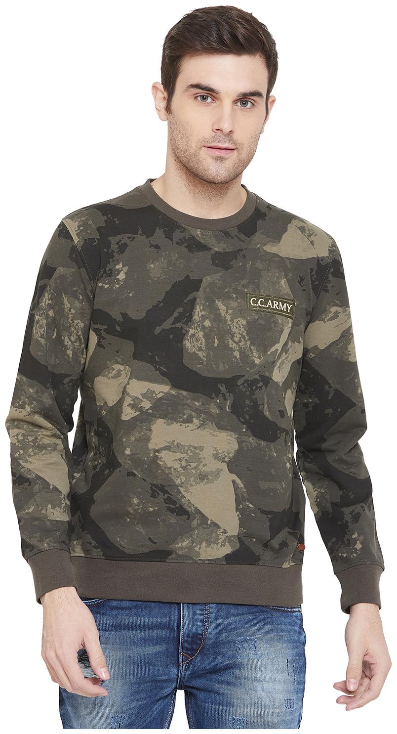 

Crimsoune Club Cotton Blend Olive Printed Sweatshirt For Men