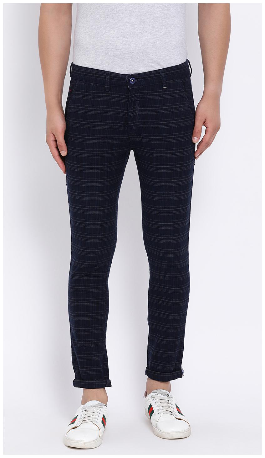 

Crimsoune Club Men Navy blue Checked Slim fit Wrinkle free Regular trousers