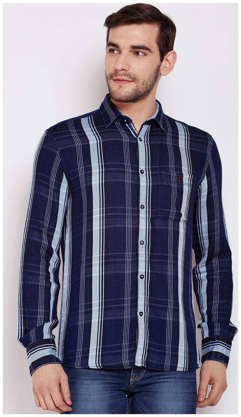 

Crimsoune Club Men Blue Vertical Stripes Slim Fit Casual Shirt
