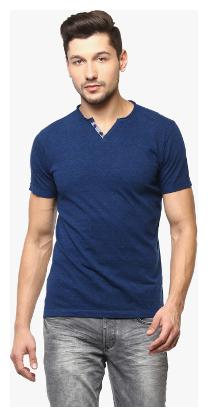 

Crimsoune Club Men Blue Slim fit Cotton Blend Henley neck T-Shirt - Pack Of 1