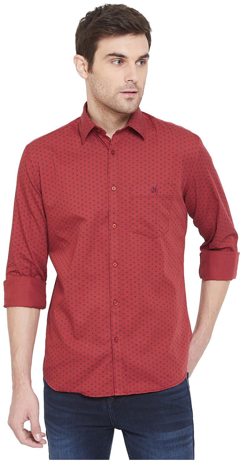 

Crimsoune Club Men Red Printed Slim Fit Casual Shirt