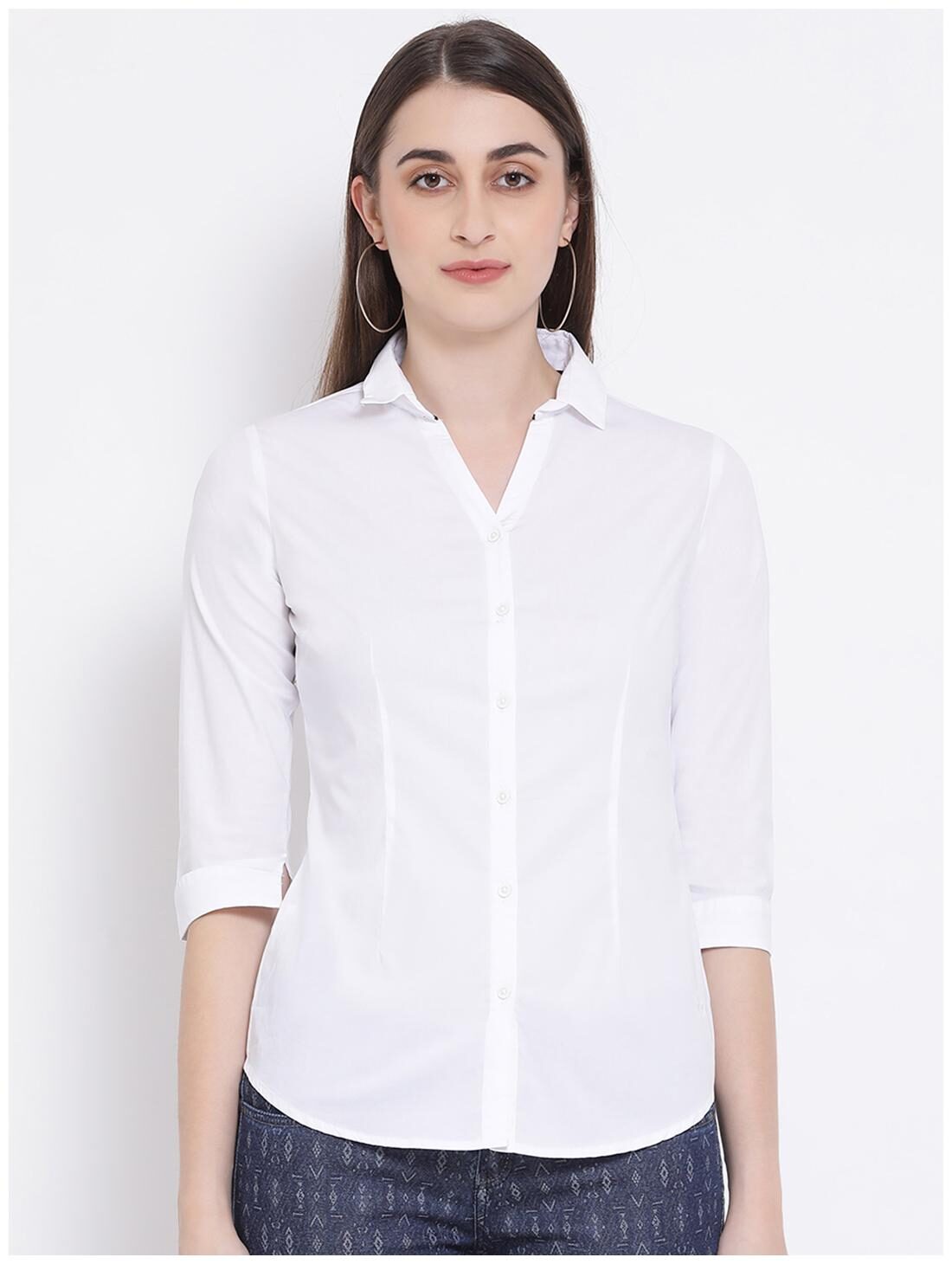 

Crimsoune Club Women White Solid Slim Fit Shirt