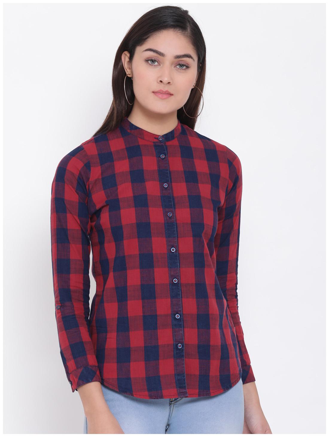 

Crimsoune Club Women Red Blue Checked Slim Fit Shirt
