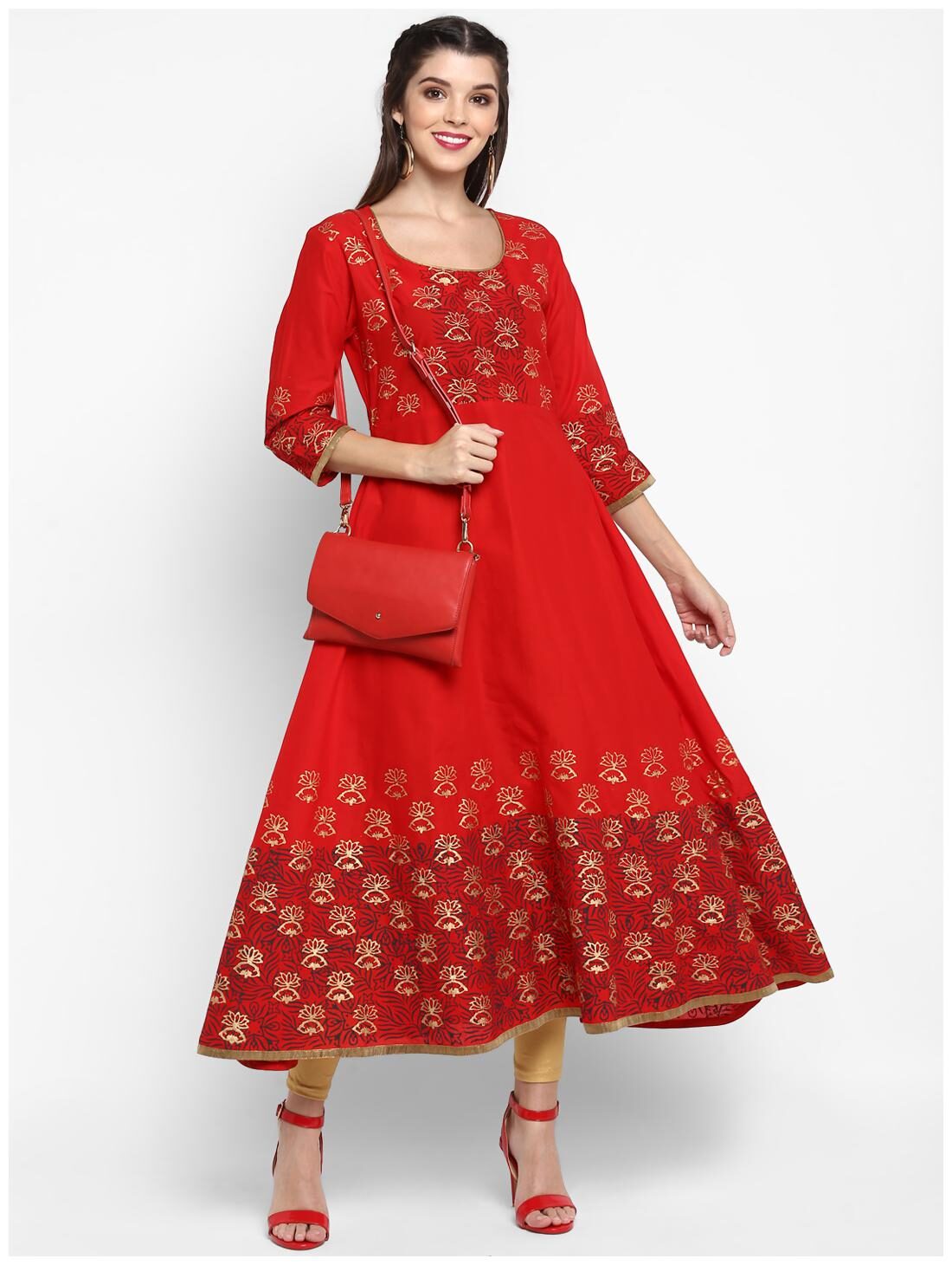 

Croesus Women Red Floral Anarkali Kurti